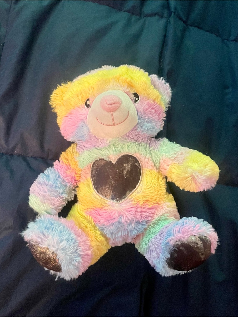 Rainbow Heart Plush Bear - Multicolor Soft Teddy